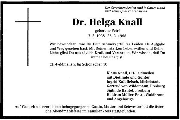 Petri Helga 1938-1988 Todesanzeige